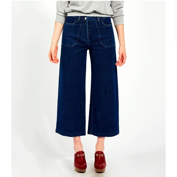 Loup Jeans Loup Dark Indigo Simone Jeans High Waisted Cropped Wide